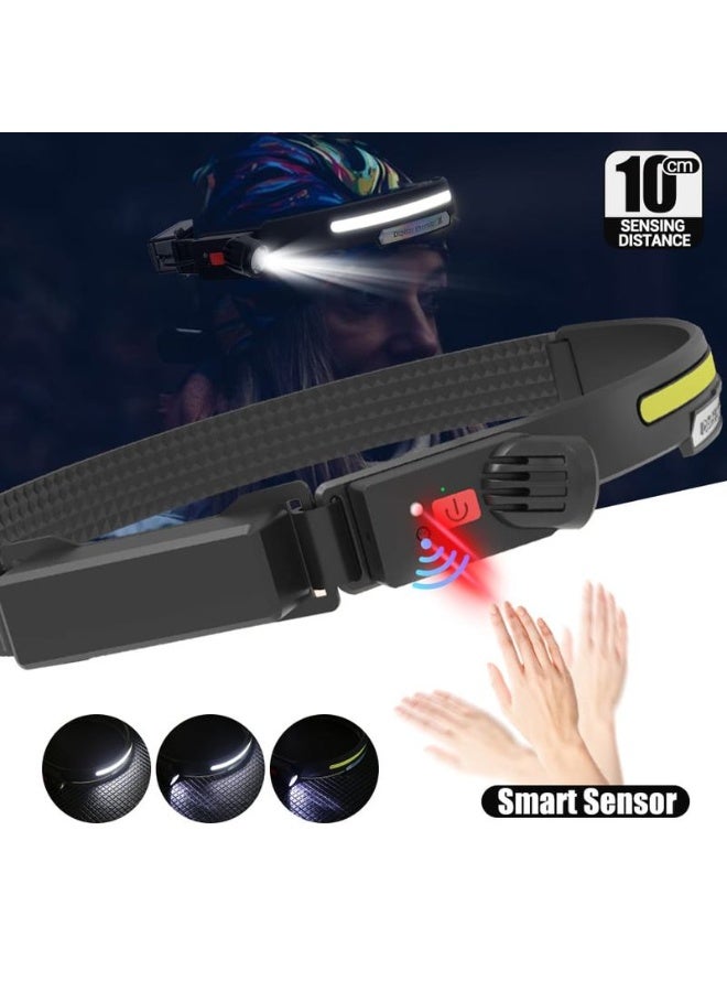 دي إكس بي جادجيتس DXB Gadgets مصباح رأس LED قابل لإعادة الشحن عبر USB | ضوء مزدوج COB & XPE | مستشعر حركة | مصباح رأس مقاوم للماء للتخييم والصيد وركوب الدراجات وحالات الطوارئ - Image 3